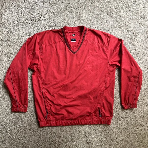 Nike Golf Windbreaker Men's Large Pullover V Neck Clima Fit Red Zip Pockets - Picture 1 of 12